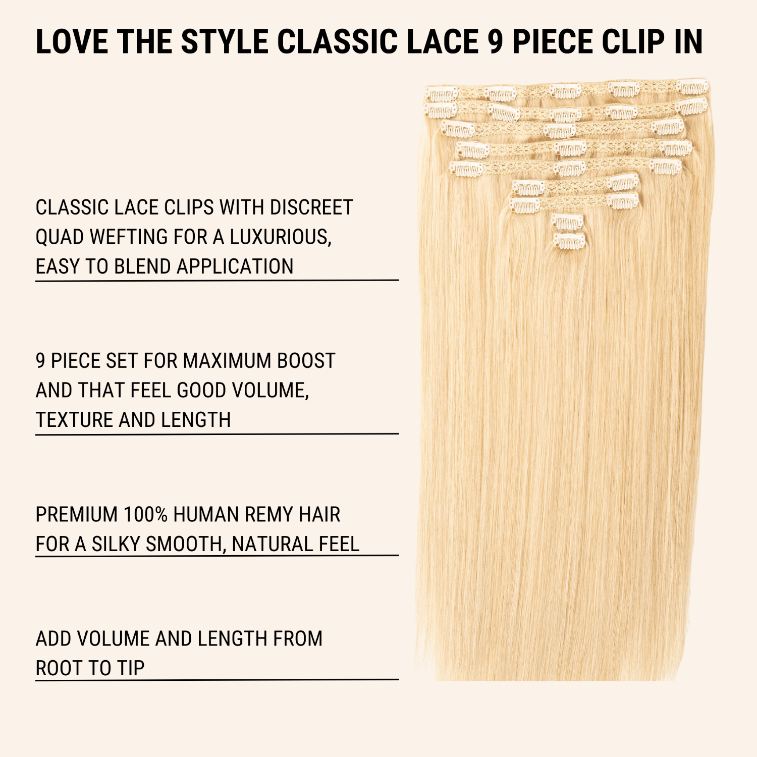Love The Style Classic Lace Human Remy Hair Extensions 9 Piece Set