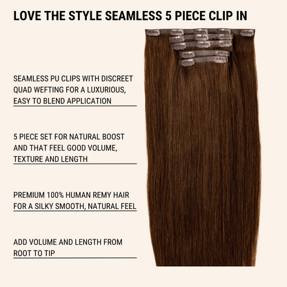 Seamless Clip-in - 5 Piece Natural Volume - Human Remy Hair Extensions