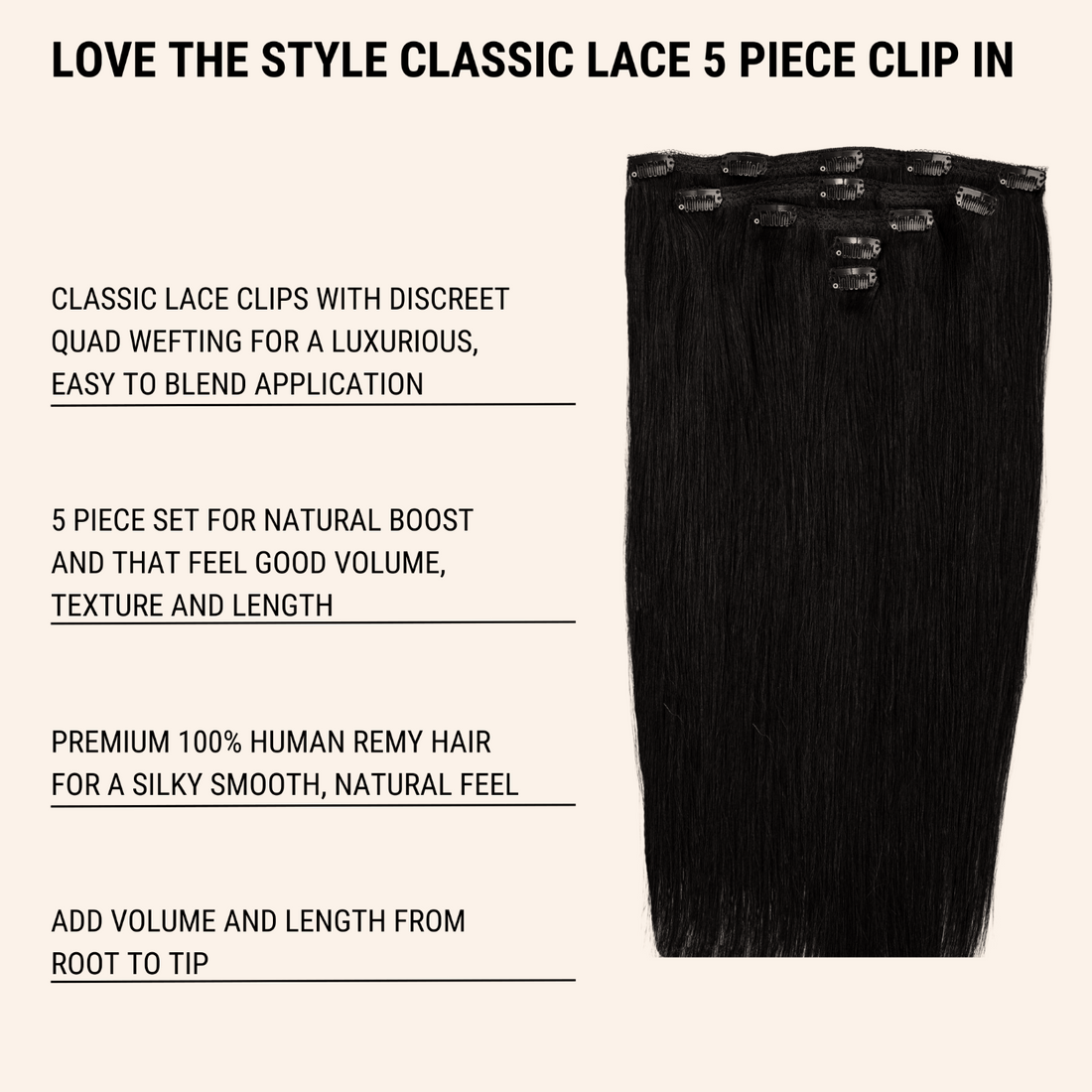 Love The Style Classic Lace Human Remy Hair Extensions 5 Piece Set